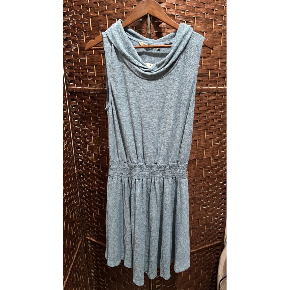 Soft Surroundings Blue‎ Cowl Neck Sleeveless Dress Elastic Waist PL Petite